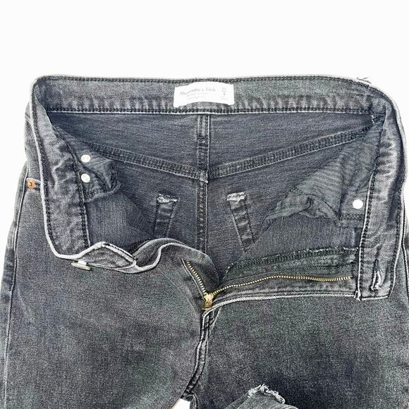 Abercrombie & Fitch The Ankle Straight Black Distressed Ultra High Rise Sz 27/4 - Picture 5 of 10